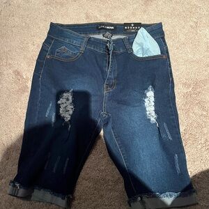 Fashion Nova Dark Blue Denim Shorts